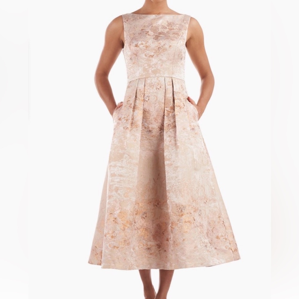 Kay Unger Soft Blush Floral Midi Dress